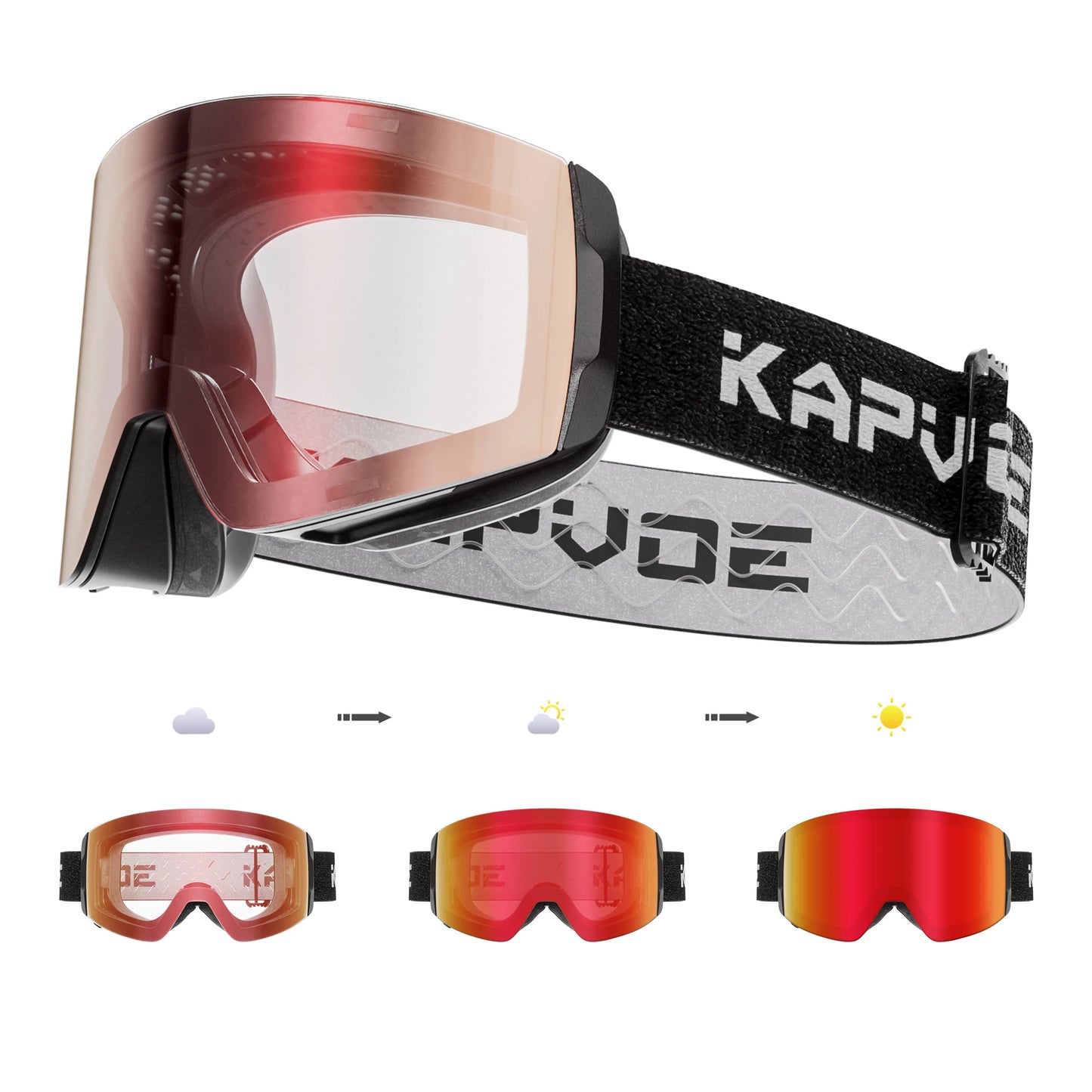 KAPVOE Photochromic Ski Goggles Snowboard OTG Snow Glasses Magnetic Lens Men Women UV400 Double Layers Lens Anti Fog Skating