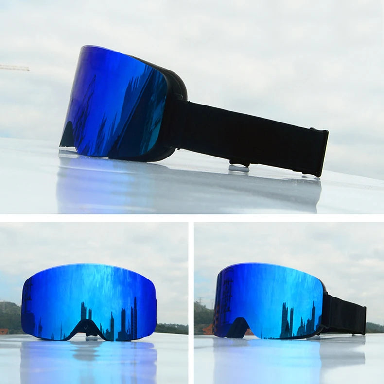 Full Blue Revo Snowboard OTG Ski Goggles Over Glasses Frameless 100% UV Protection Anti Fog Unisex Snow Winter Goggles