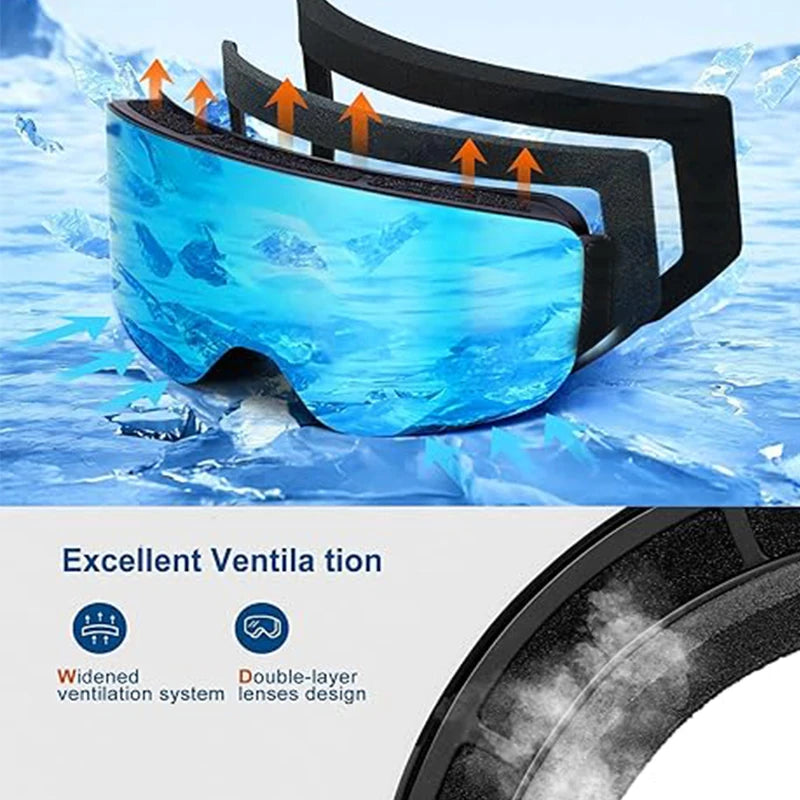 Full Blue Revo Snowboard OTG Ski Goggles Over Glasses Frameless 100% UV Protection Anti Fog Unisex Snow Winter Goggles