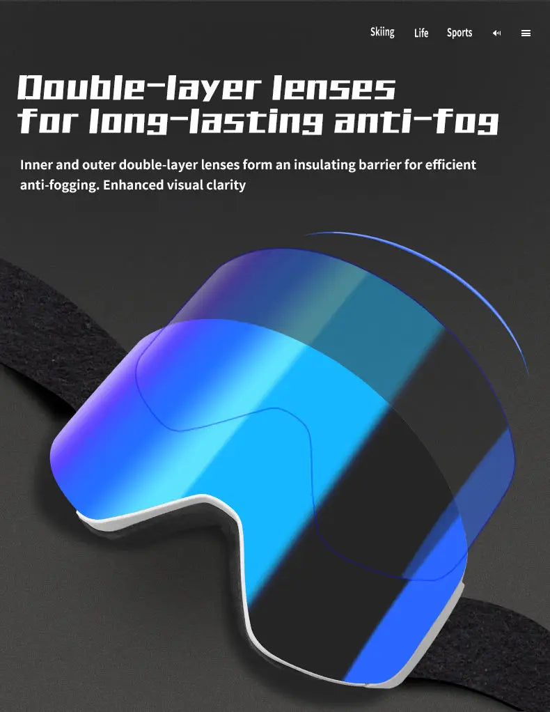 Full Blue Revo Snowboard OTG Ski Goggles Over Glasses Frameless 100% UV Protection Anti Fog Unisex Snow Winter Goggles