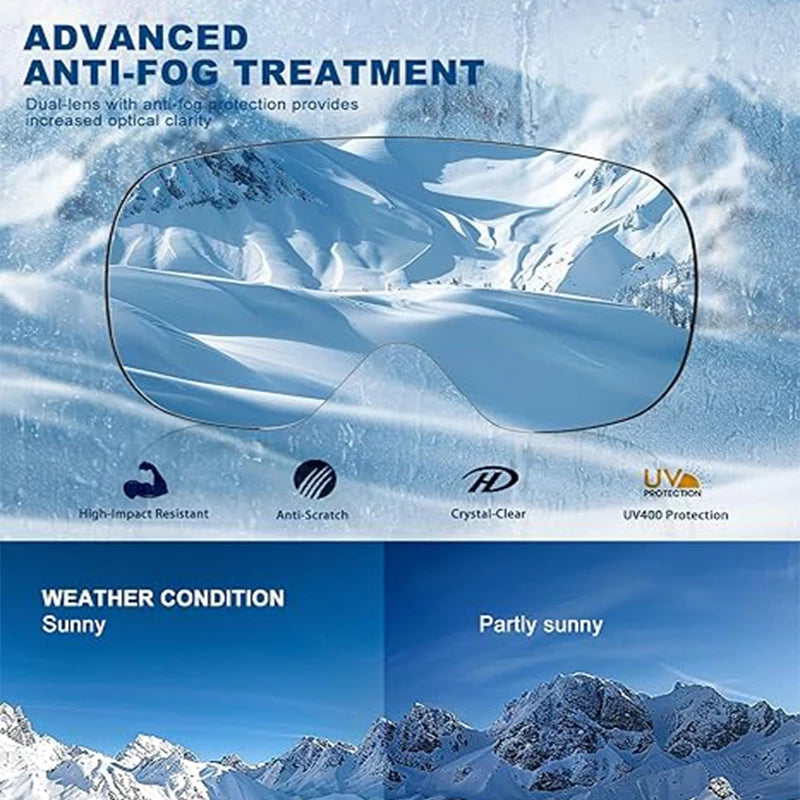 Full Blue Revo Snowboard OTG Ski Goggles Over Glasses Frameless 100% UV Protection Anti Fog Unisex Snow Winter Goggles