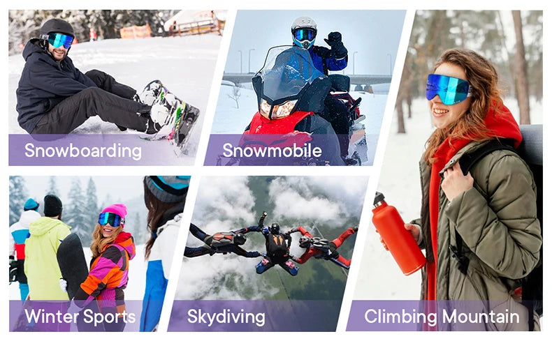 Full Blue Revo Snowboard OTG Ski Goggles Over Glasses Frameless 100% UV Protection Anti Fog Unisex Snow Winter Goggles
