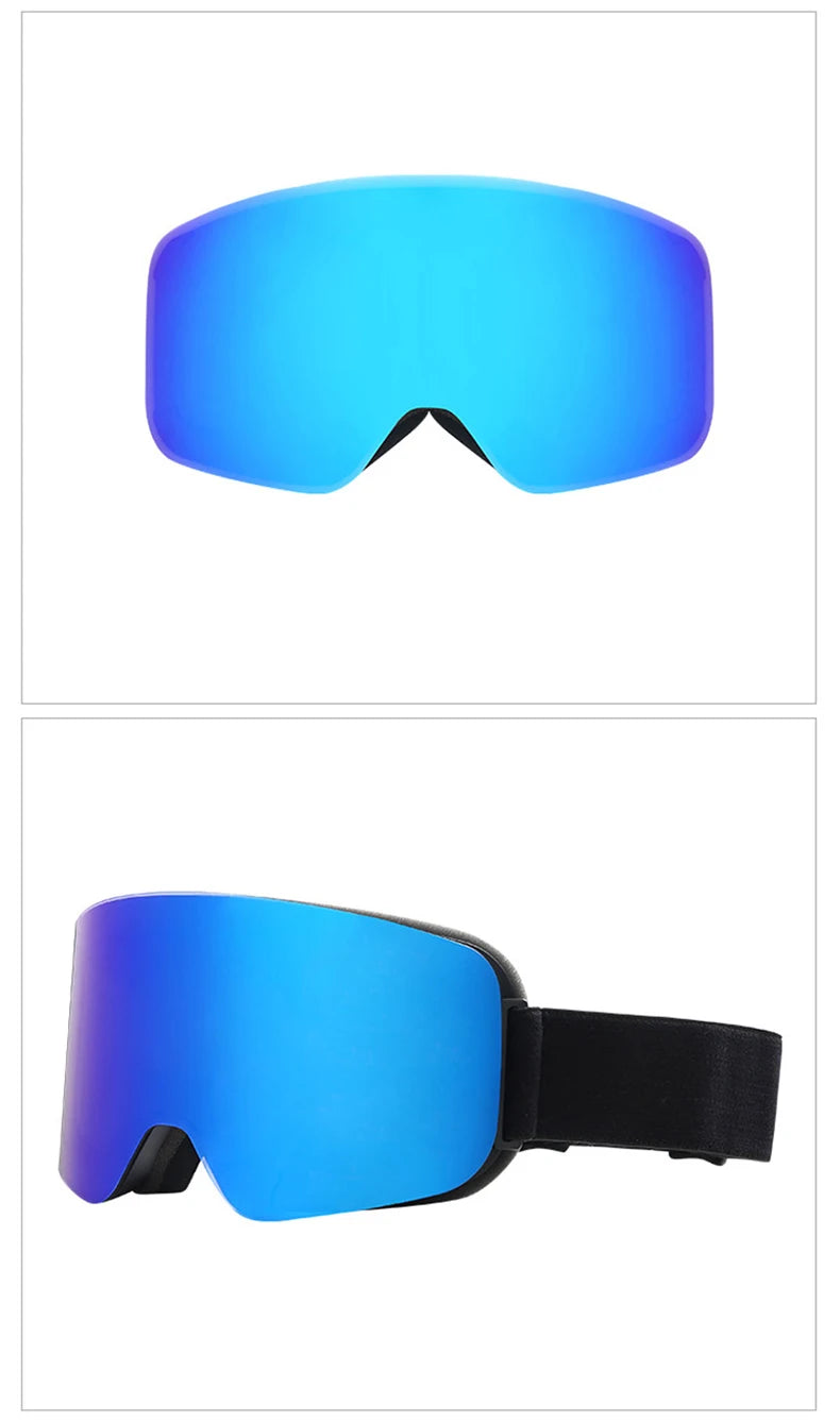 Full Blue Revo Snowboard OTG Ski Goggles Over Glasses Frameless 100% UV Protection Anti Fog Unisex Snow Winter Goggles