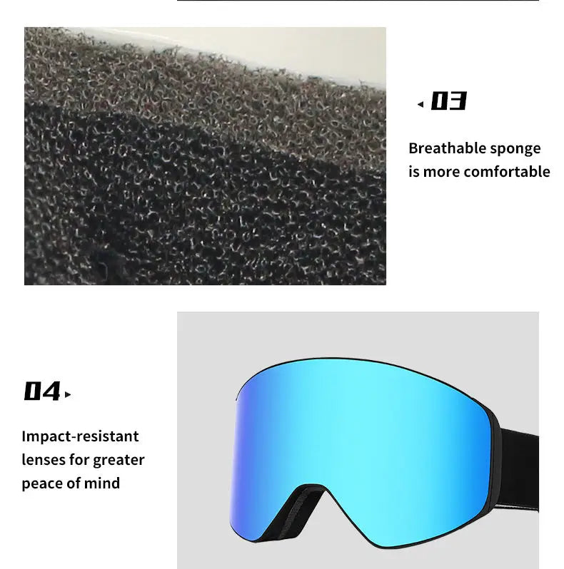 Full Blue Revo Snowboard OTG Ski Goggles Over Glasses Frameless 100% UV Protection Anti Fog Unisex Snow Winter Goggles